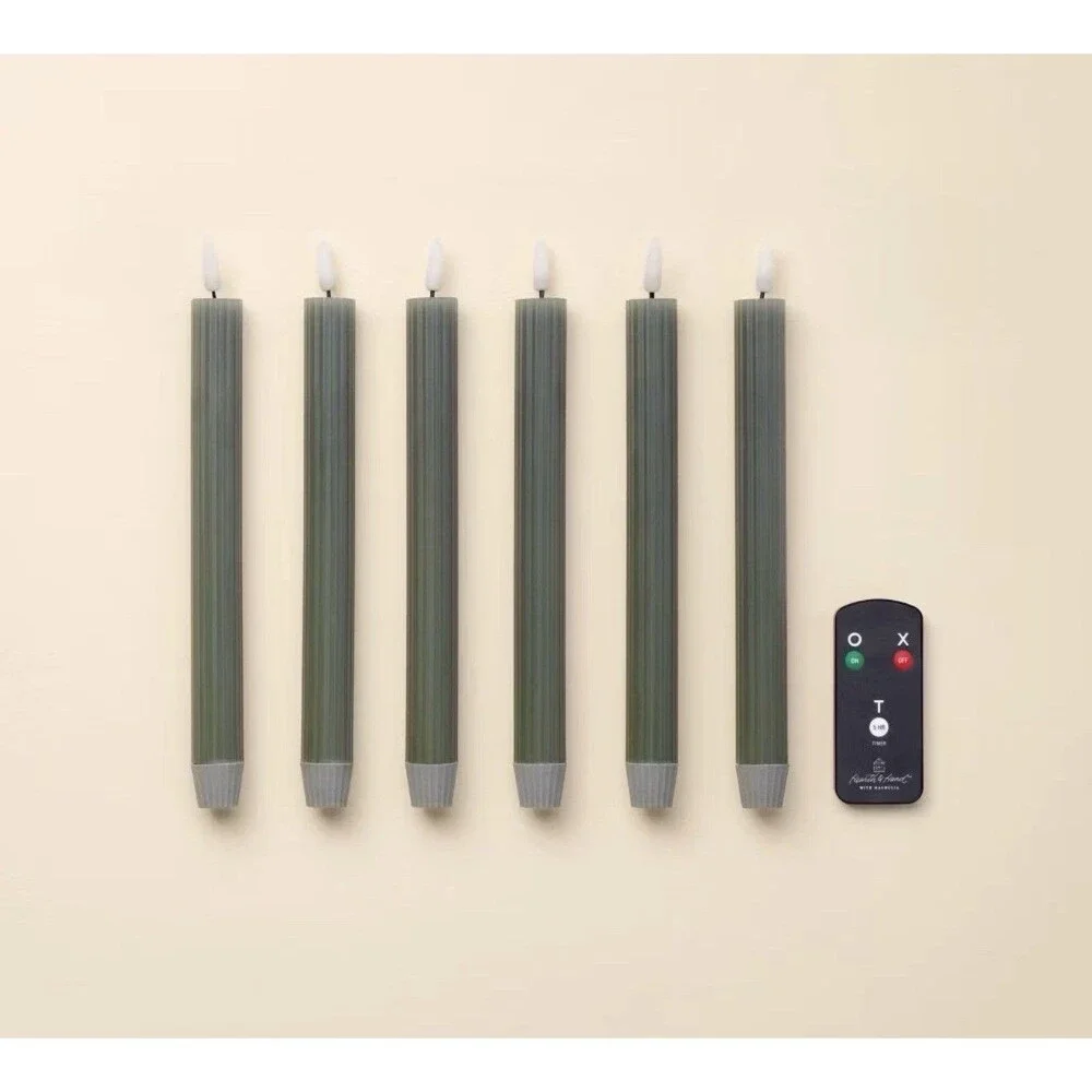 RARE 6pk Ribbed Flameless LED Taper Candles Green - Hearth & Hand with Magnolia